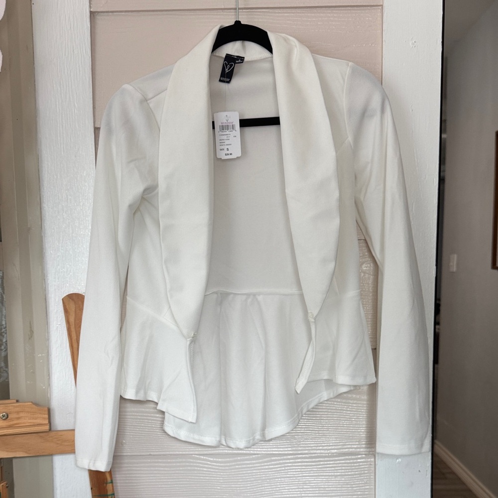 White Women's Open-Front Peplum Jacket
